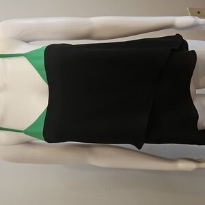 BCBGMaxAzria Green and Black Asymmetrical Ruffled Top